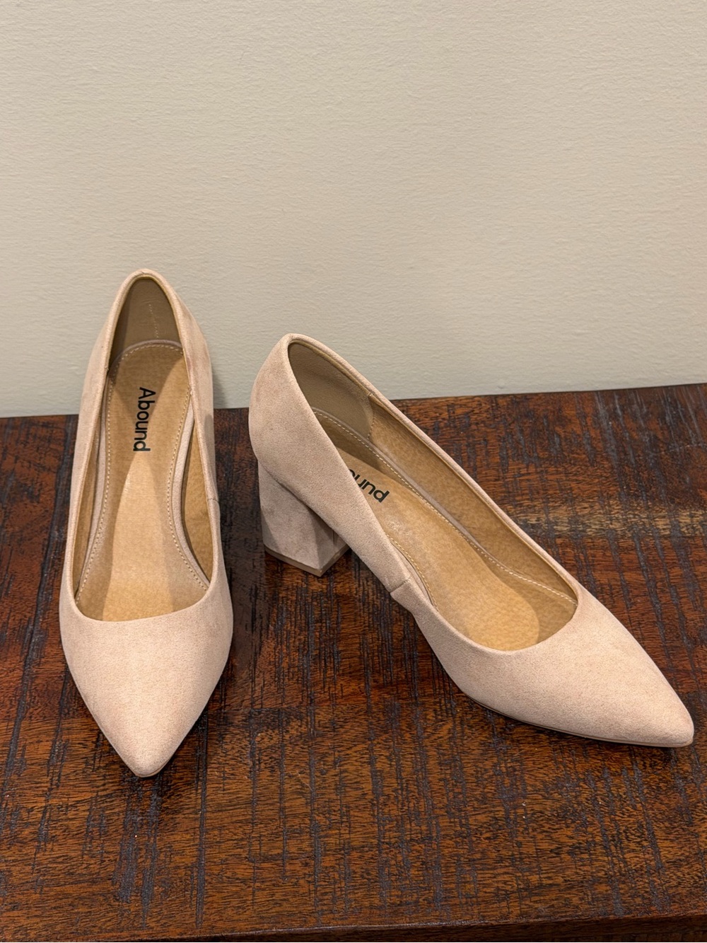 Abound Nude Suede Pointed Block Heel Pumps